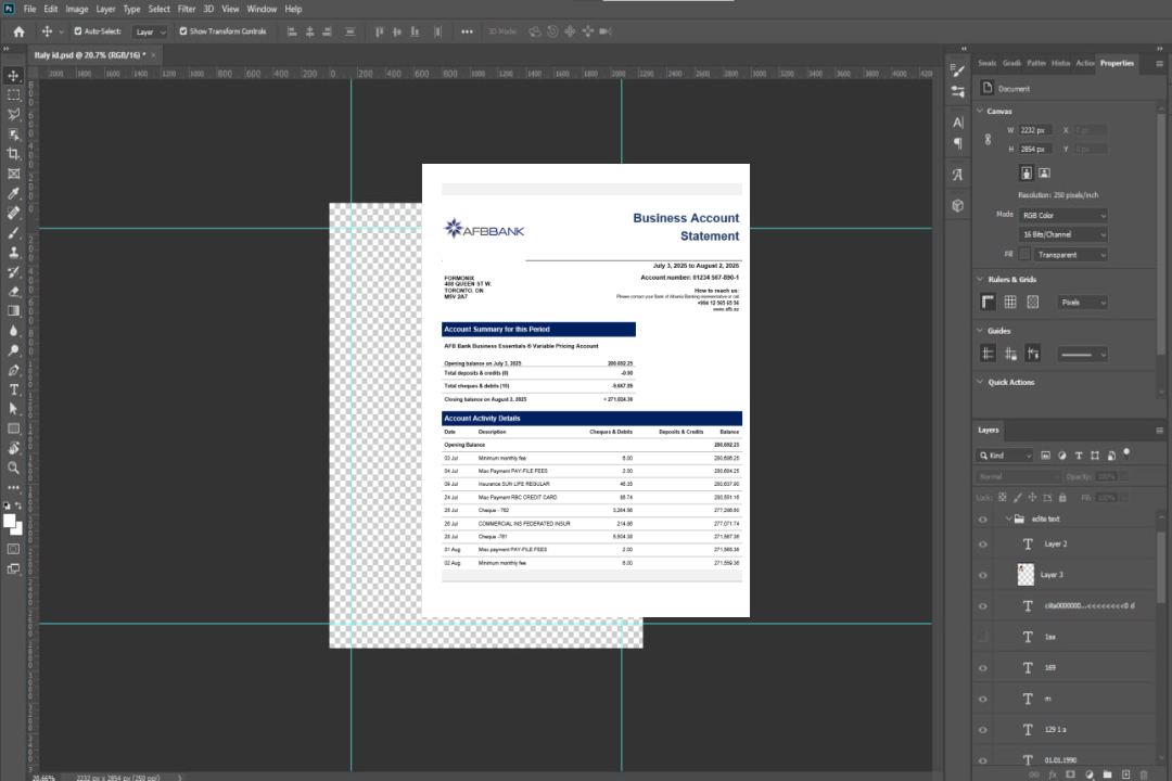 Relevé bancaire du compte de l'entreprise commerciale AFB Format Word et PDF template